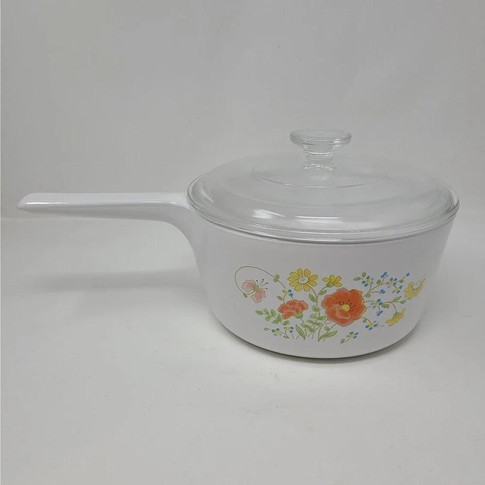Corning Ware Wildflower 1 QT Range Topper Sauce Pan N-1 -B Pyrex Lid P81C
